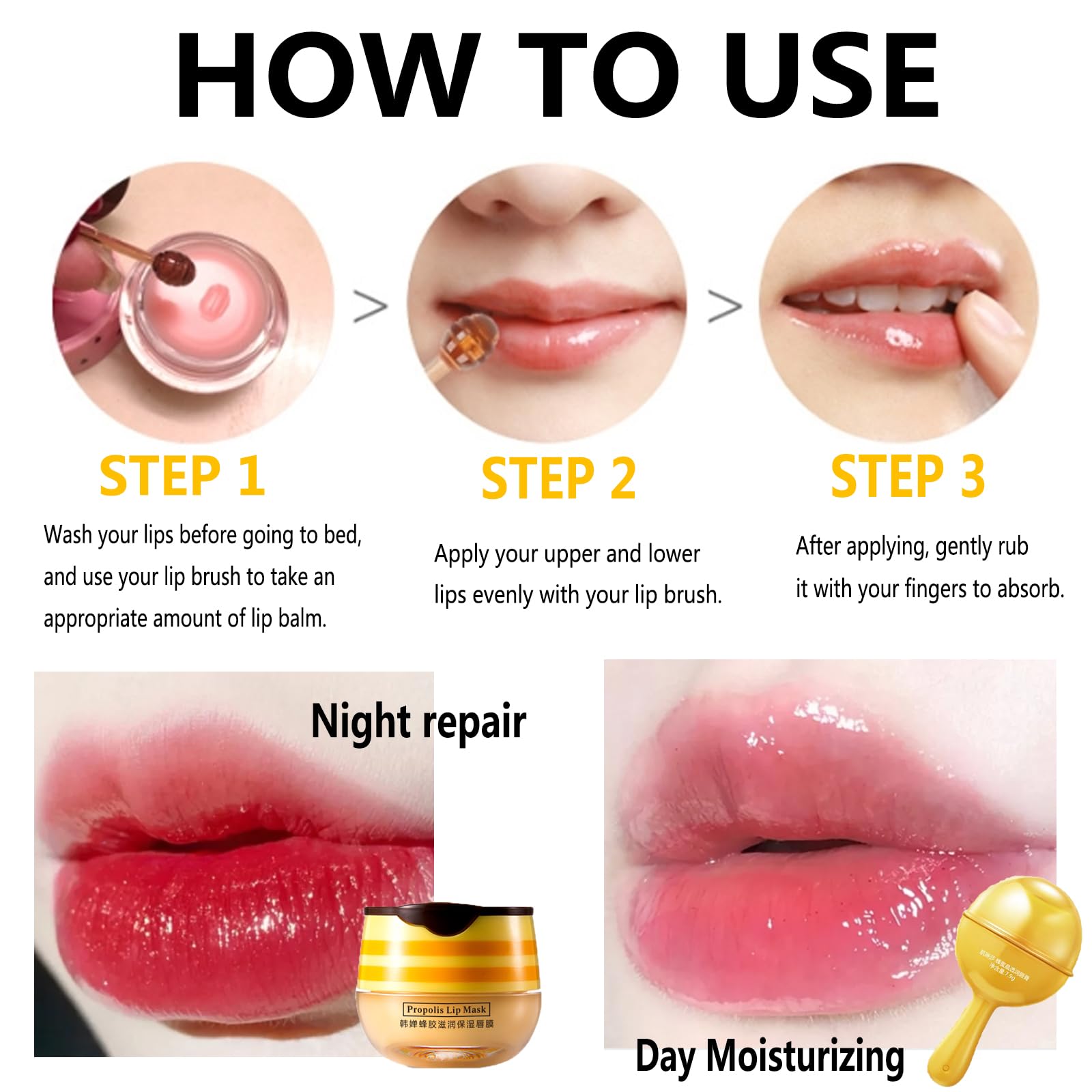 Bee Balm Honey Hydrating Lip Sleeping Mask - Long Lasting Moisturizing Plumping Lip Gloss with Brush, 2PCS Nourishing Lip Balm Honey Pot for Dry & Cracked Lips - Perfect for Overnight Lip Care & Daily Hydration