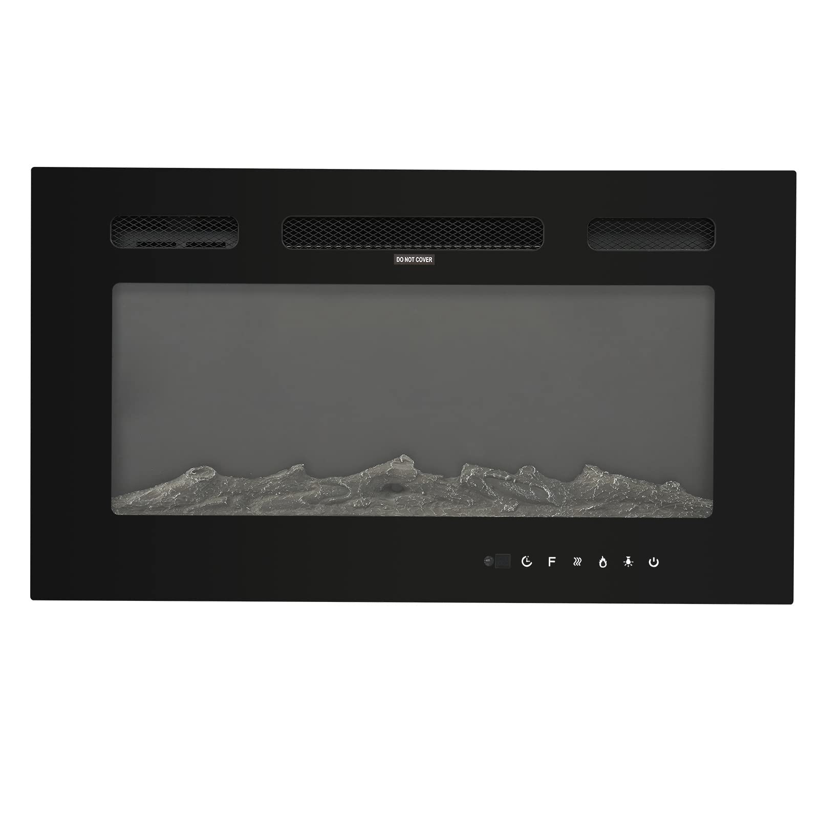 120V 1500W 30-inch Electric Fireplace - Black Sheet Metal with Glass Panel, Wall Mount or Built-in, Adjustable Temperature, Timer, LED Display, Realistic Fake Firewood & Crystal Stones, 12-Color Flame Effects with Remote Control - Perfect for Living Room, Bedroom, or Office Heating and Ambiance