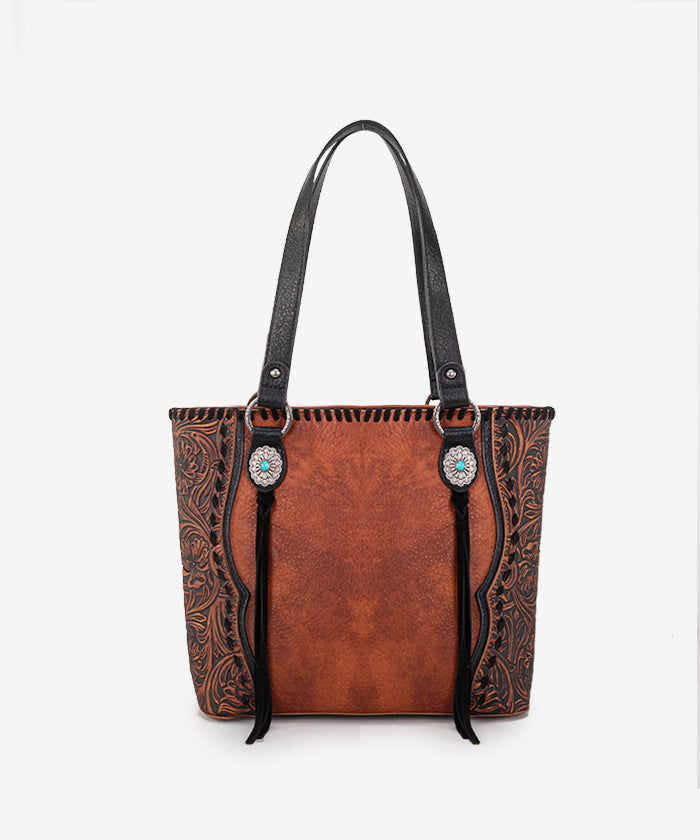 Trinity Ranch Floral Tooled Concealed Carry Tote Bag Set - Stylish Leather Purse with Hidden Gun Compartment for Women | Perfect for Everyday Carry, Travel & Outdoor Adventures