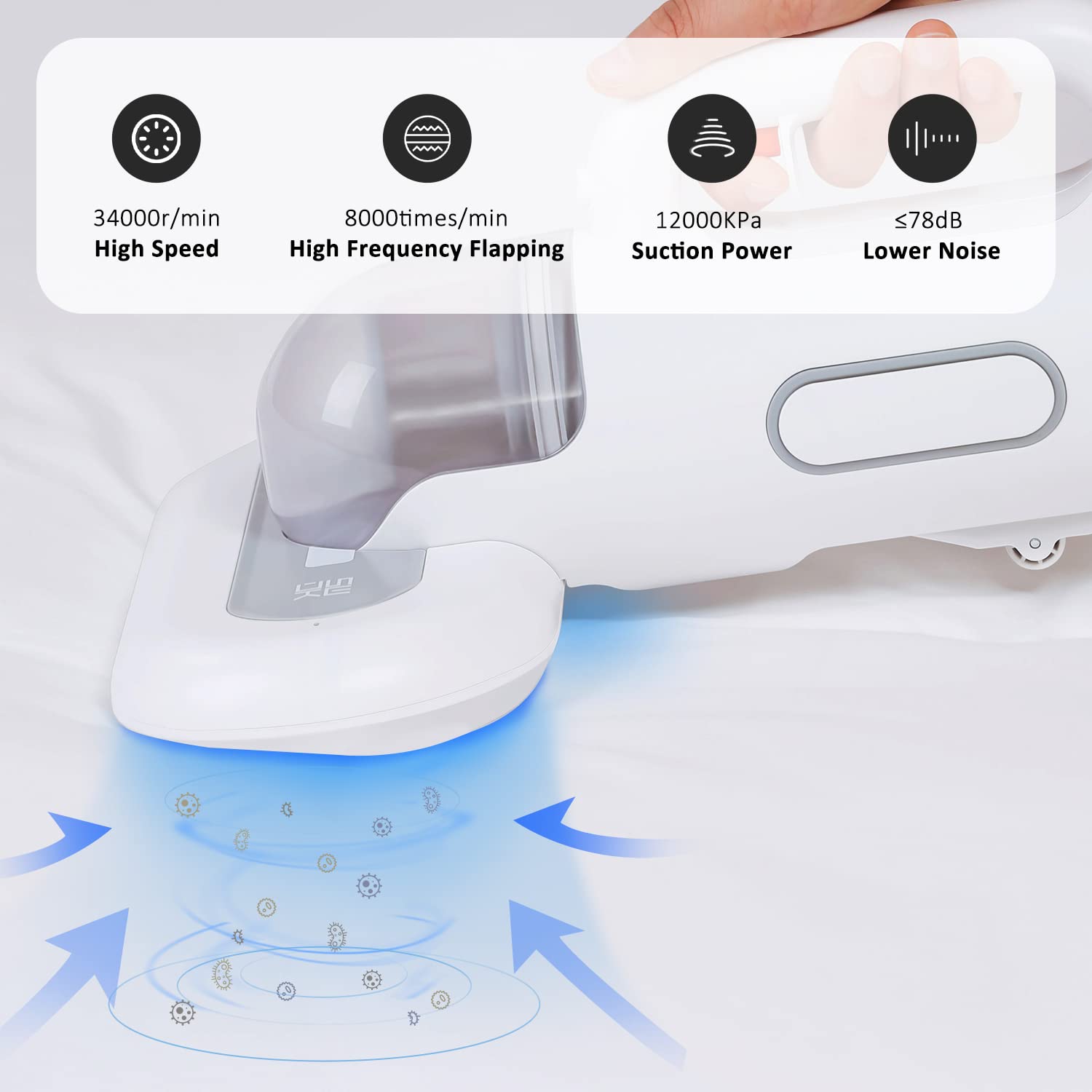 **400W Powerful Handheld Vacuum Cleaner for Mattress, Pillow & Sofa - 15Kpa High Suction, Corded, Double Beat Technology - Perfect for Deep Cleaning Beds, Upholstery & Pet Hair Removal**
