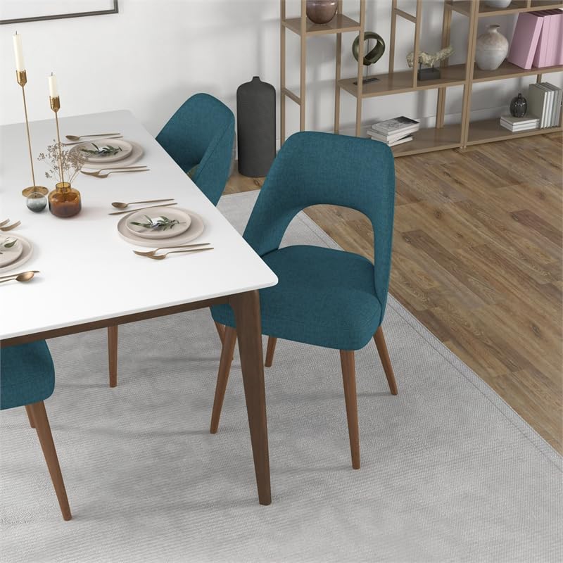 ASHCROFT Avol Mid-Century Modern Fabric Dining Chairs - Set of 2 Blue Upholstered Chairs for Kitchen, Dining Room & Home Office | Comfortable & Stylish Seating Solution