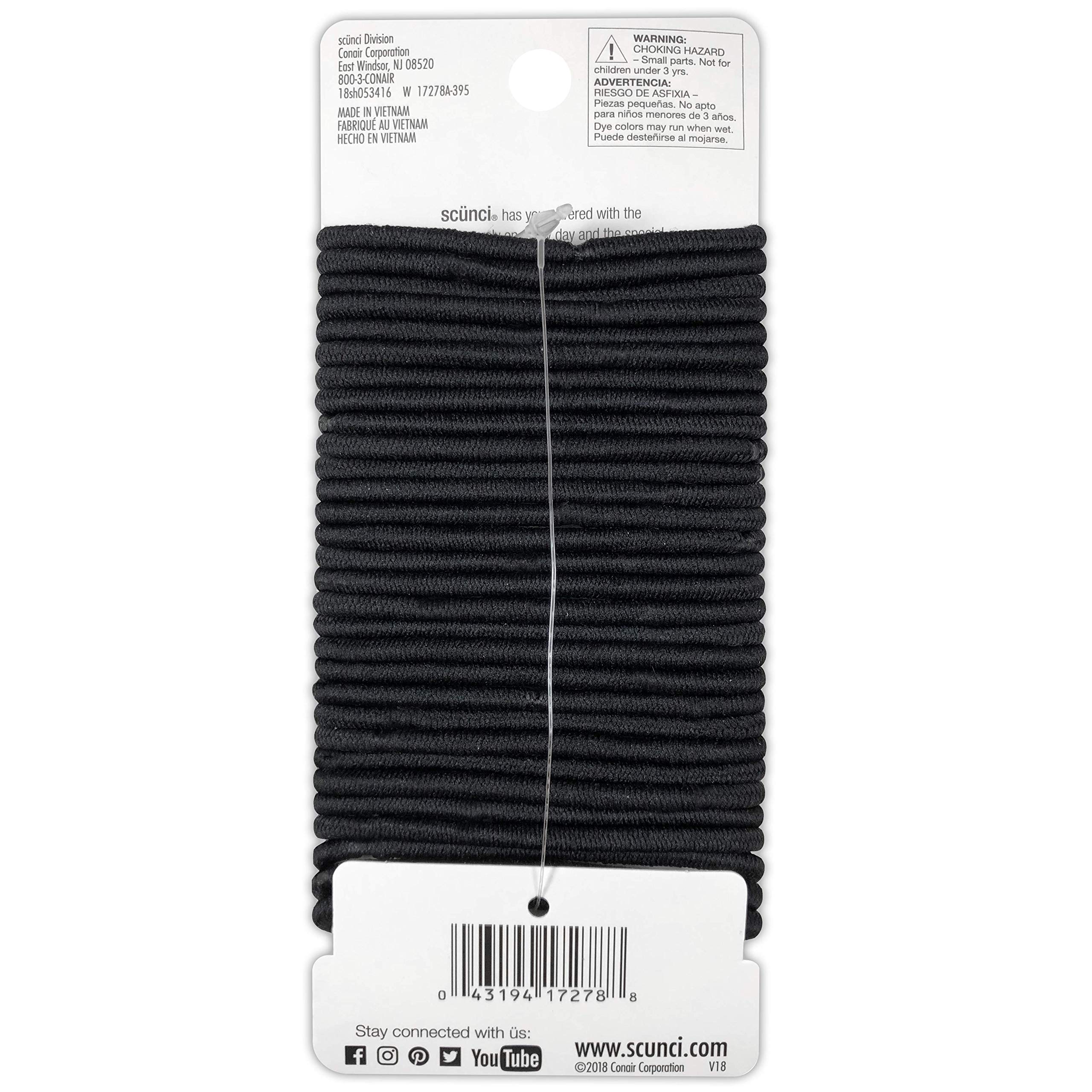Scunci Black Elastic Hair Bands - 30 Count Pack | No-Slip Ponytail Holders for Women & Girls | Perfect for Workouts, School, and Everyday Styling