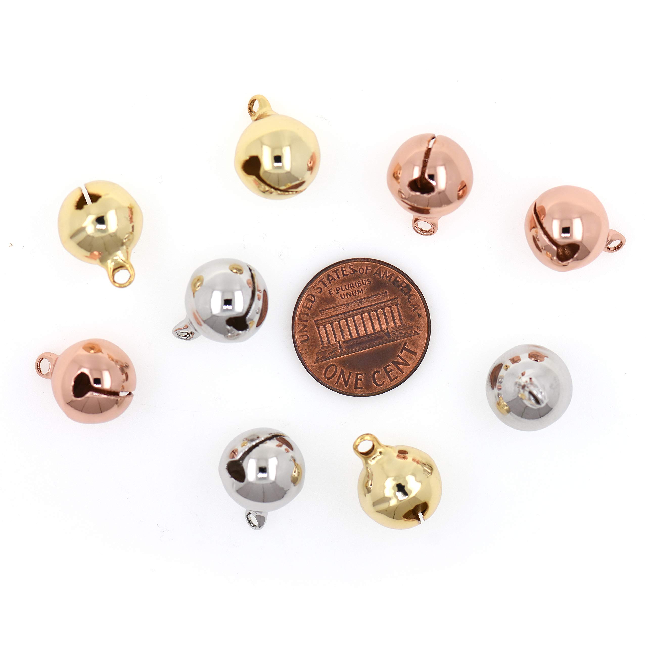 Shiny Round Gold Plated Brass Bell Charms - 8mm Mixed Color (30Pcs) - Christmas Jewelry Supplies for DIY Crafts, Gift Making & Holiday Decorations
