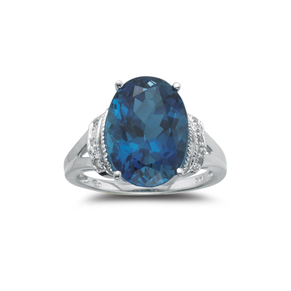 0.03 Carat Diamond & 8.25 Carat AAA London Blue Topaz 14K White Gold Ring | Elegant Studded Jewelry for Weddings, Anniversaries & Special Occasions