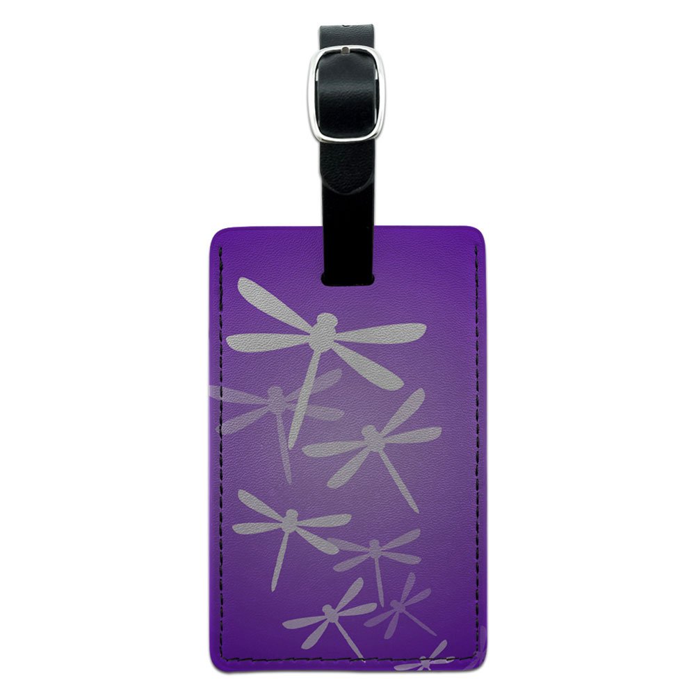 Purple Dragonflies Leather Luggage Tag for Suitcases & Carry-ons - Durable Black ID Tag for Travel Accessories | Perfect for Airports, Business Trips & Vacation Travel