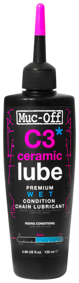 Muc Off C3 Wet Ceramic Bike Chain Lube 120ml - High Performance Bicycle Chain Lubricant for All Weather Conditions | Perfect for Mountain Biking, Road Cycling & Commuting