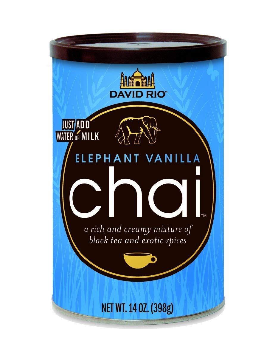David Rio Elephant Vanilla Chai Mix - 14 oz. Canister (Case of 6 Cans) | Premium Spiced Tea Powder for Coffee Shops, Cafes & Home Brewing | Rich Vanilla Flavor with Authentic Chai Spices