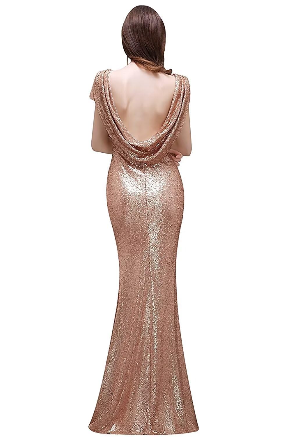 MisShow Women's Gold Sequin Mermaid Prom Dress - Elegant Long Evening Gown for Bridesmaid, Formal Cocktail Party & Special Occasions | Perfect for Weddings, Galas & Red Carpet Events
