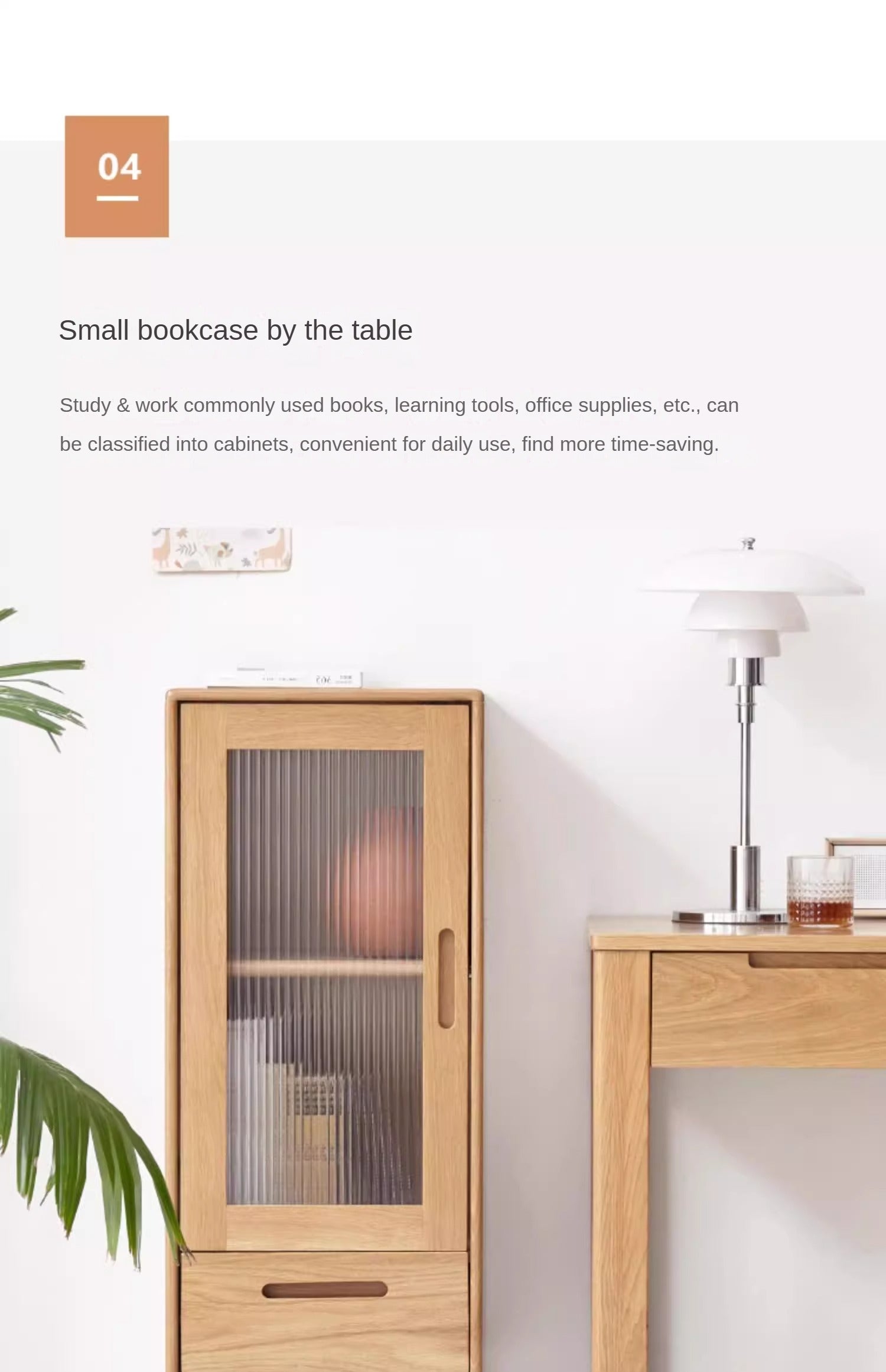Solid Oak Wood Glass Door Display Cabinet - Stylish Storage for Living Room, Bedroom, or Office