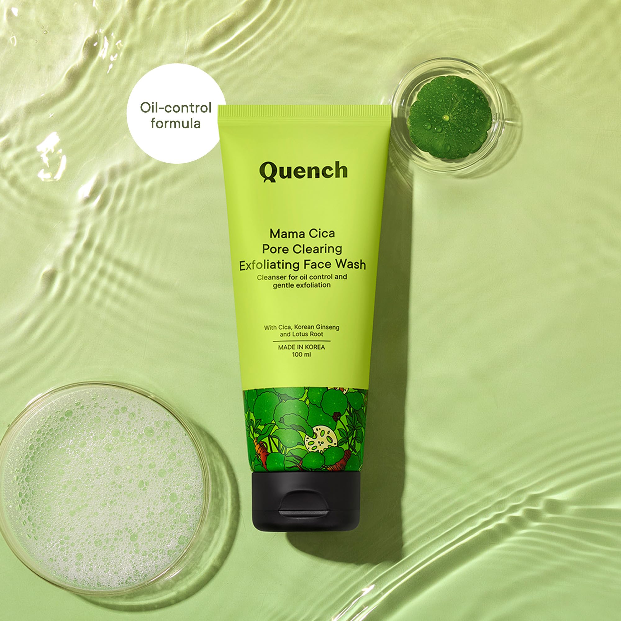 Quench Pore Clearing Exfoliating Face Wash - Korean Skincare for Deep Cleansing & Exfoliation | 100ml | Made in Korea | Perfect for Oily & Acne-Prone Skin Daily Routine