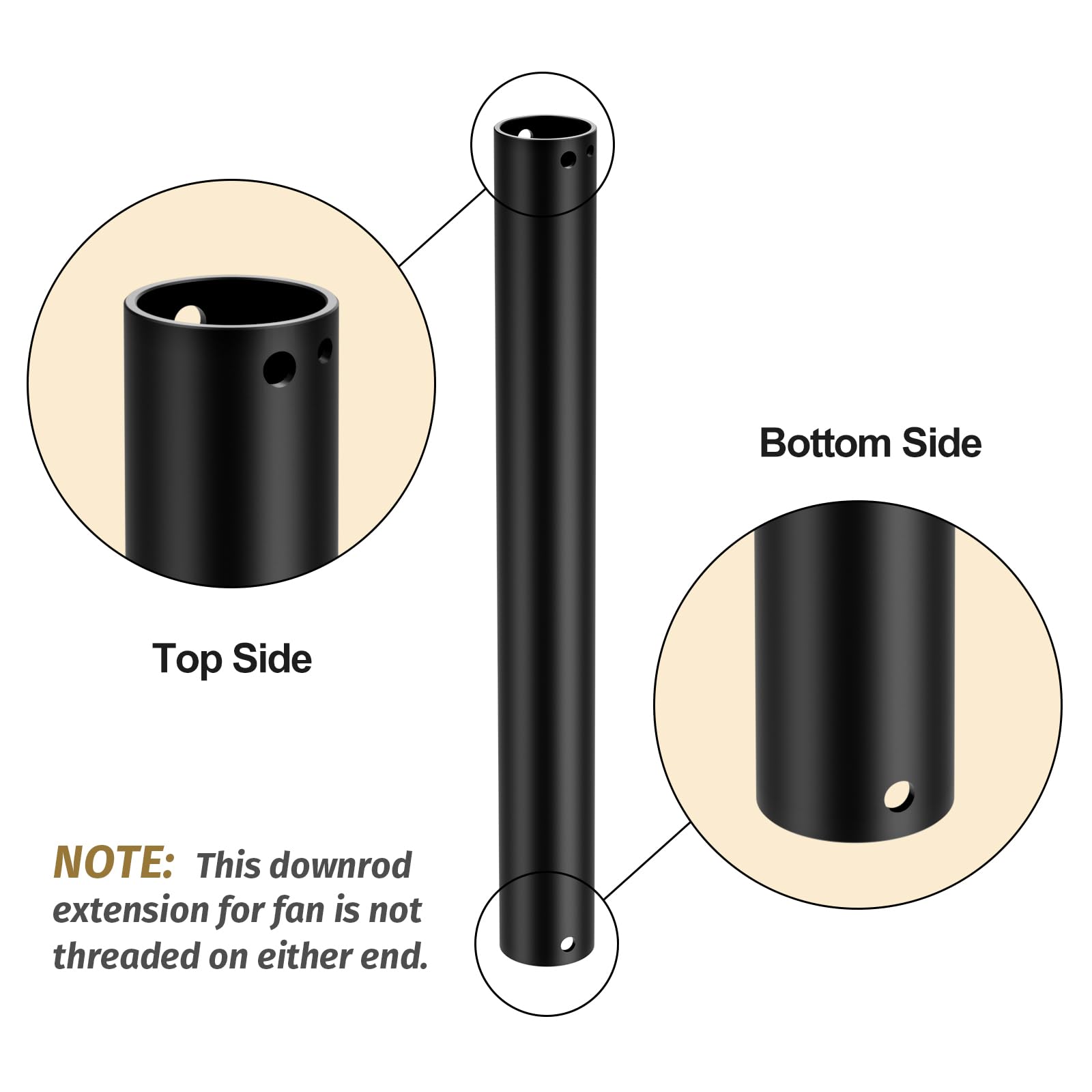 36 Inch Ceiling Fan Extension Downrod with Wires - Matte Black Polished Finish - Replacement Part for Ceiling Fans - Perfect for High Ceilings in Living Rooms, Bedrooms & Patios