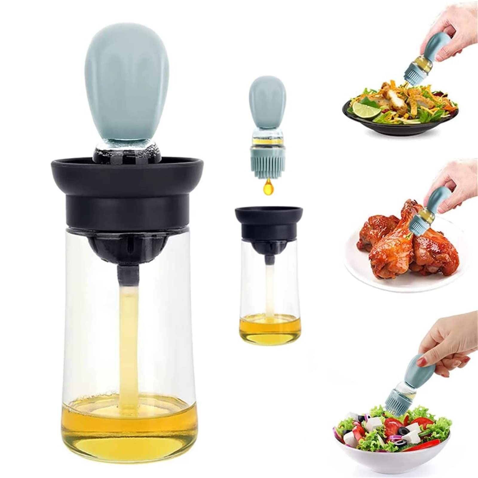 Premium 2-in-1 Glass Oil Dispenser with Silicone Brush & Dropper - Accurate Measuring Kitchen Bottle for Olive Oil, Cooking & Baking (Blue) - Perfect for Salad Dressing, Marinades & DIY Beauty Recipes