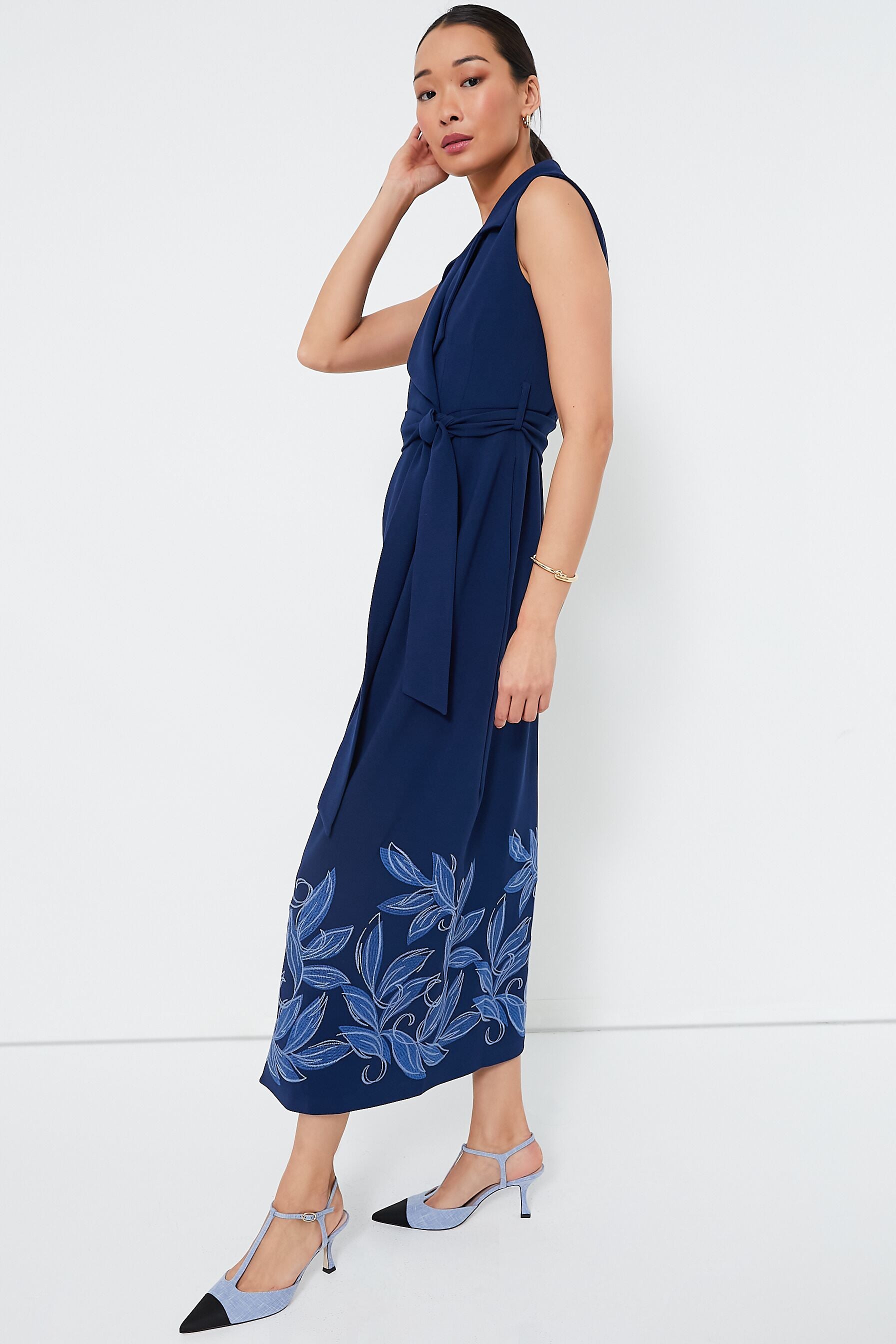 Blue Leaves Noemi Dress - Elegant Floral Print Summer Dress for Women | Perfect for Beach Vacations, Weddings & Casual Outings