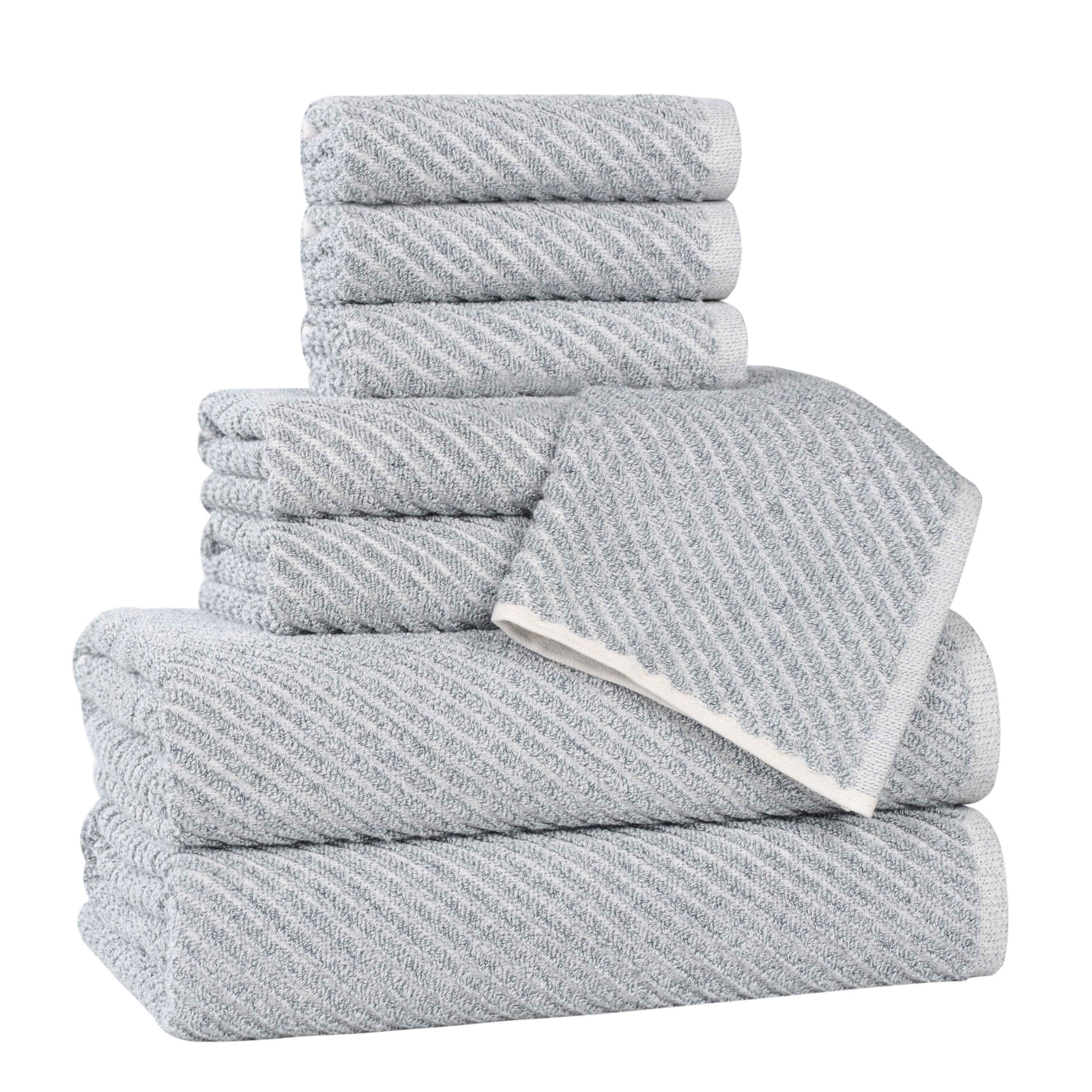 Amelia 8-Piece Cotton Blend Towel Set - Medium Weight Diagonal Stripes for Bathroom, Spa & Guest Use