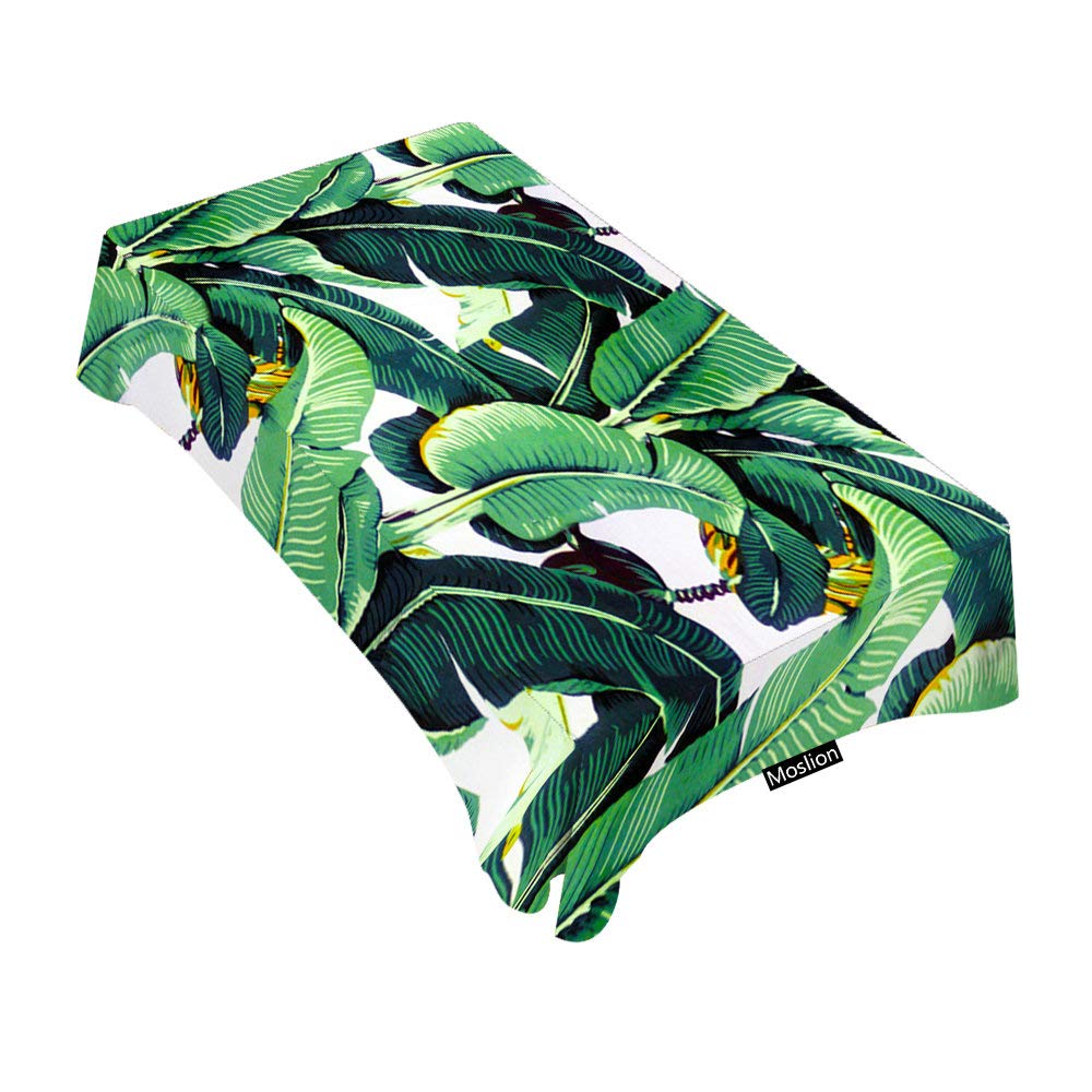 Banana Leaf Pattern Rectangular Tablecloth 52x70 Inches - Decorative Green & White Table Cover for Dining, BBQ, Picnic, Coffee Table - Waterproof & Wrinkle-Resistant for Indoor/Outdoor Use