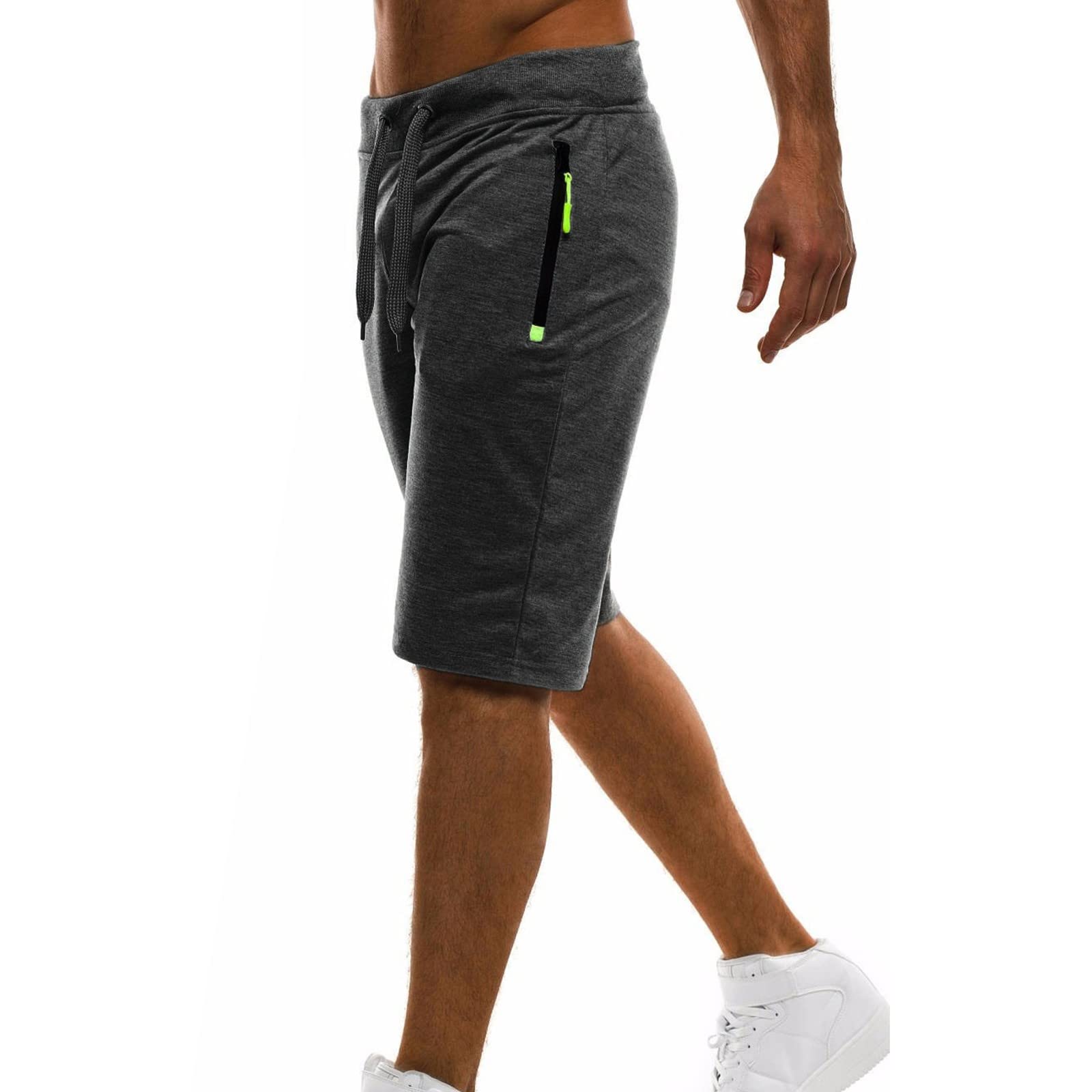 **Men's Athletic Shorts with Pockets - Stretch Waistband, Drawstring & Zip - Comfortable Mid-Length Sports Shorts for Running, Gym & Casual Wear**