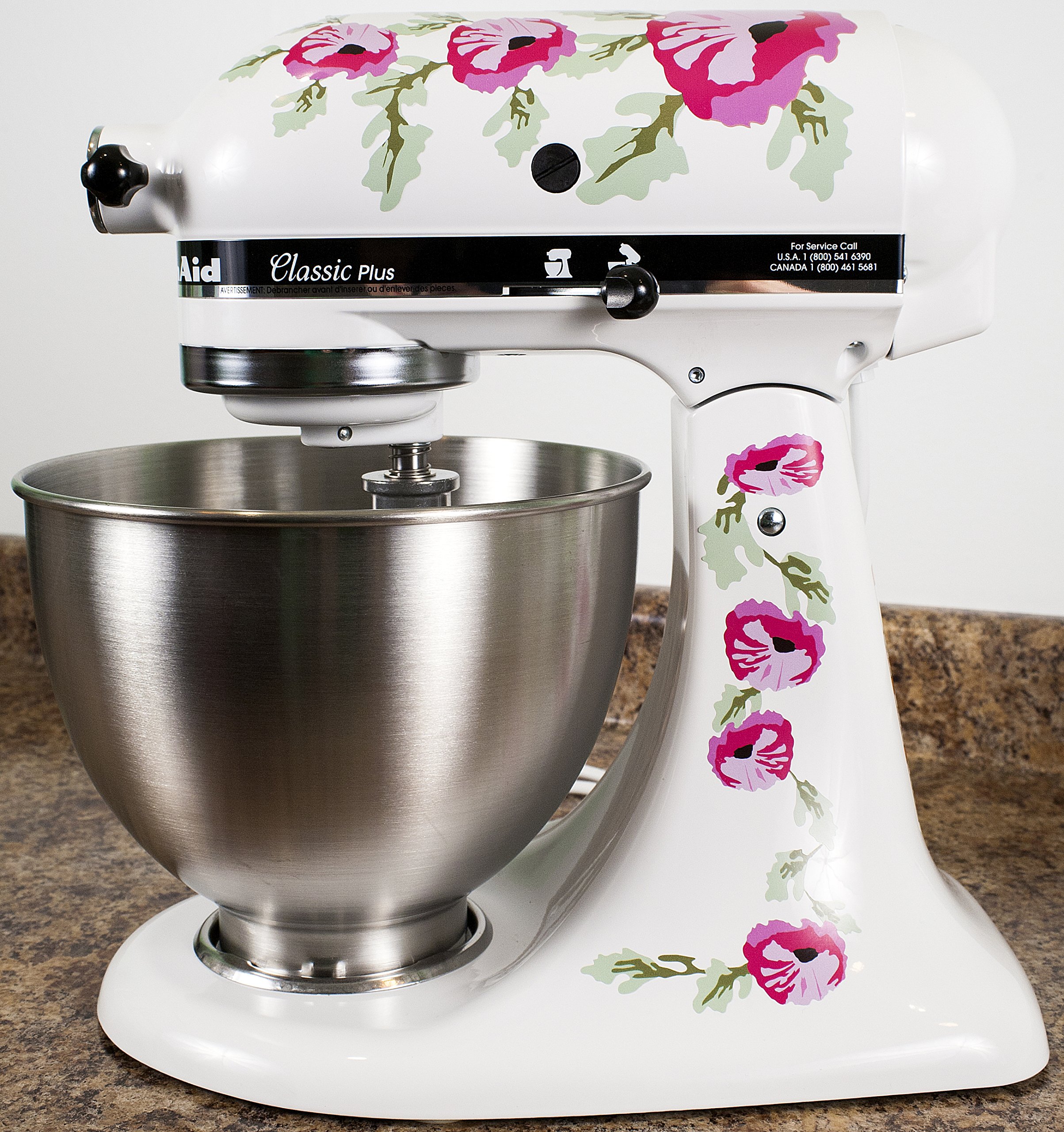 Pink Poppy Flowers Waterproof Vinyl Decals - Floral Stickers for KitchenAid Mixers, Blenders & Appliances - Perfect for Home Baking & Kitchen Decor