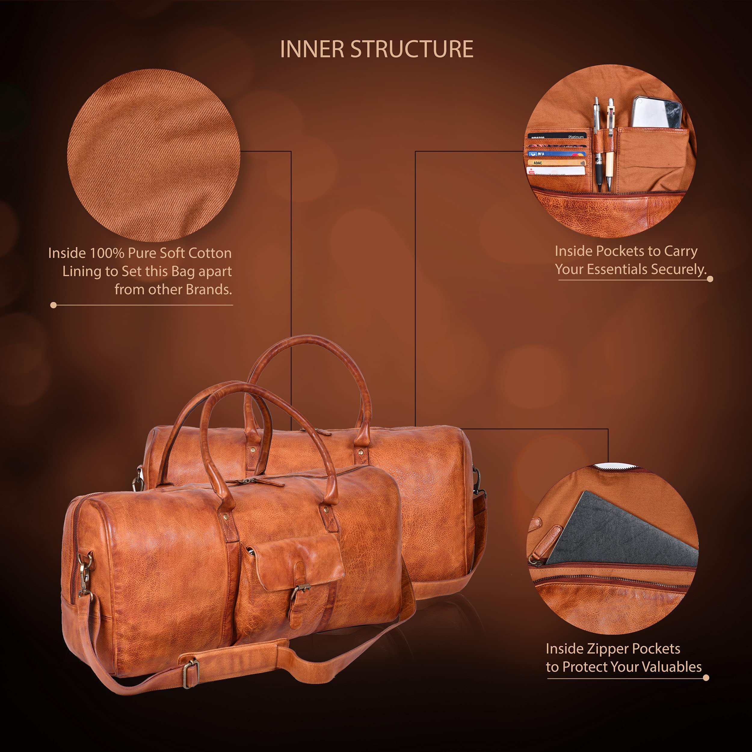 Genuine Leather Weekender Bag for Women & Men - Oversized Travel Duffel Carry On Overnight Bag - Perfect for Gym, Business Trips & Weekend Getaways (Tan Wash)