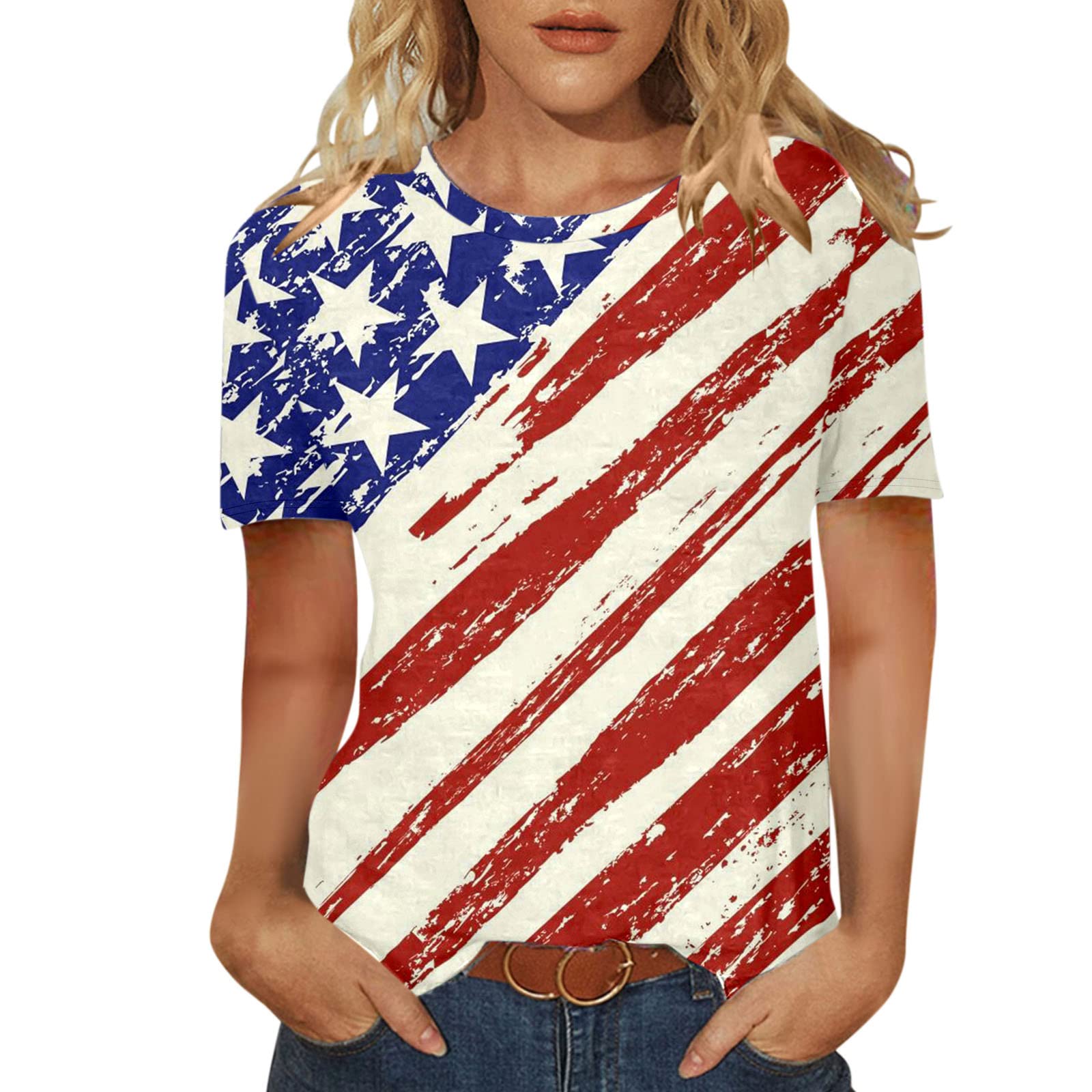 Women's Casual Short Sleeve T-Shirt - 4th of July Patriotic Printed Tee, Summer Fashion Round Neck Top | Perfect for Independence Day Celebrations, Beach Outings & Casual Wear