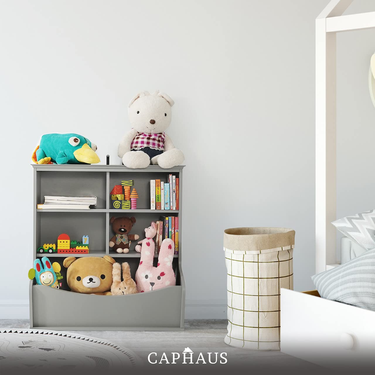 CAPHAUS Kids Toy Storage Organizer - 6 Bin Open Shelf Bookcase with Wheels, Multifunctional Bookshelf & Toy Organizer for Nursery, Playroom, Bedroom & Closet | Perfect for Organizing Toys, Books & Kids Room Decor
