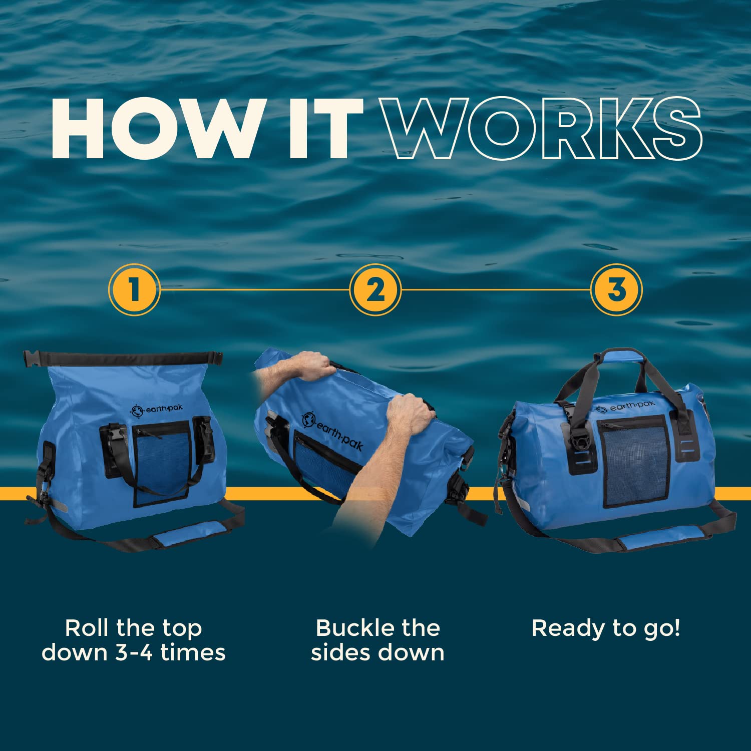 **Earth Pak Waterproof Duffel Bag - Heavy Duty Motorcycle Dry Bag with Large Storage Space | Waterproof Travel Duffle for Camping, Kayaking, Fishing & Canoeing | 50L/70L/90L/120L Sizes | Ideal for Outdoor Adventures & Gear Protection**