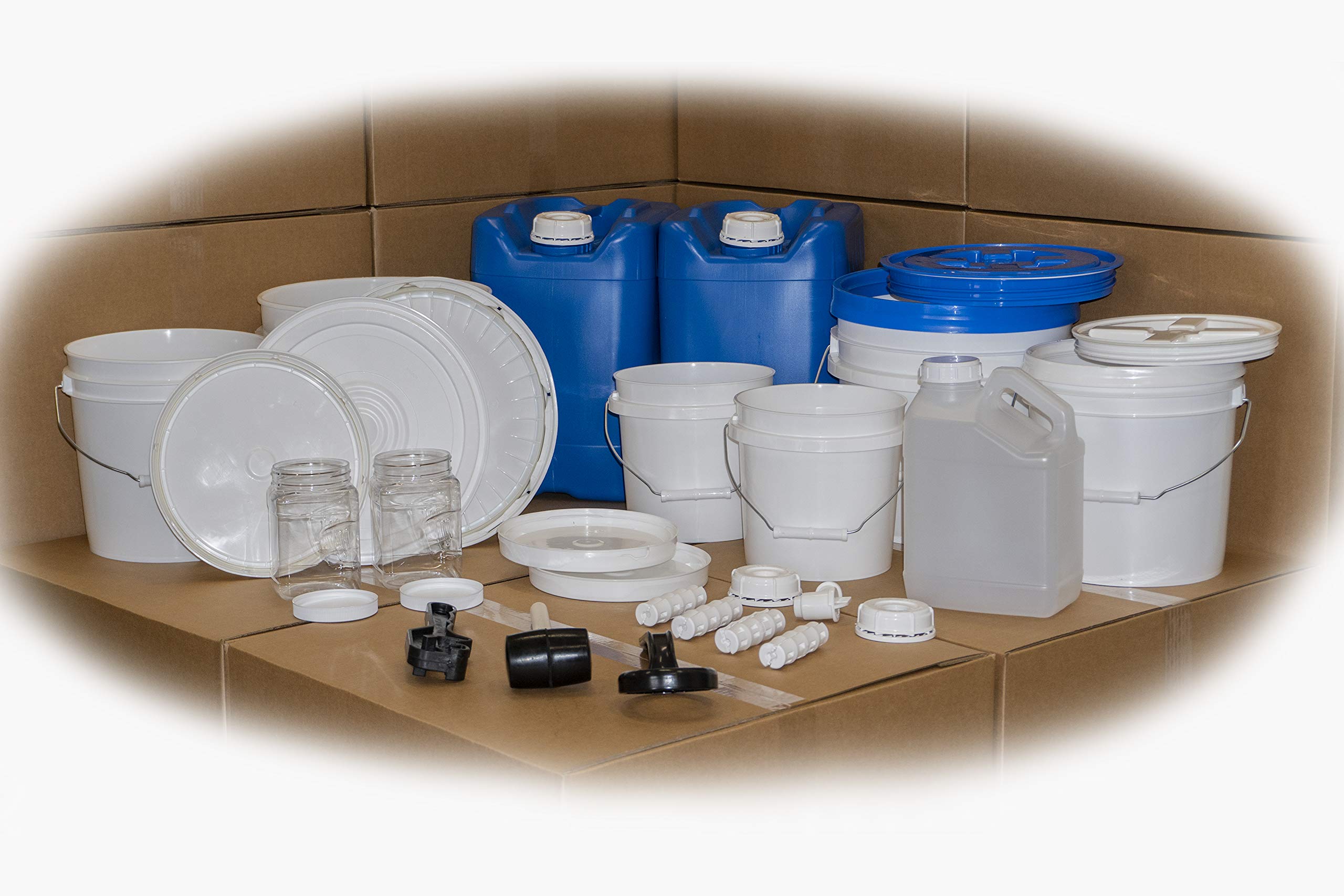 Poly Farm Emergency Food and Water Storage Container Kit - MDL 524BL (5-Gallon Samson Stackers, Airtight Buckets, Gamma Seal Lids, Water Jugs & Accessories) for Long-Term Food Storage, Emergency Preparedness & Camping Supplies