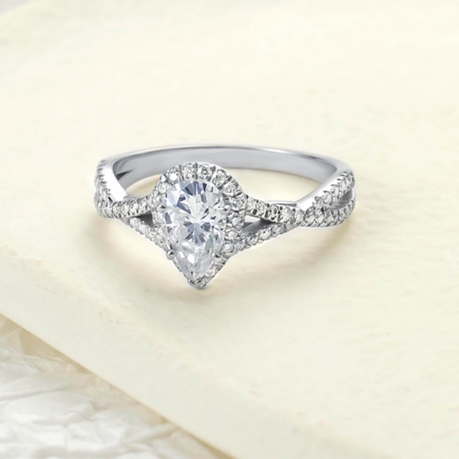 1.5 Carat Pear Shaped Moissanite Engagement Ring for Women - Platinum Plated Silver Wedding Promise Ring - Perfect for Proposals, Anniversaries & Special Occasions