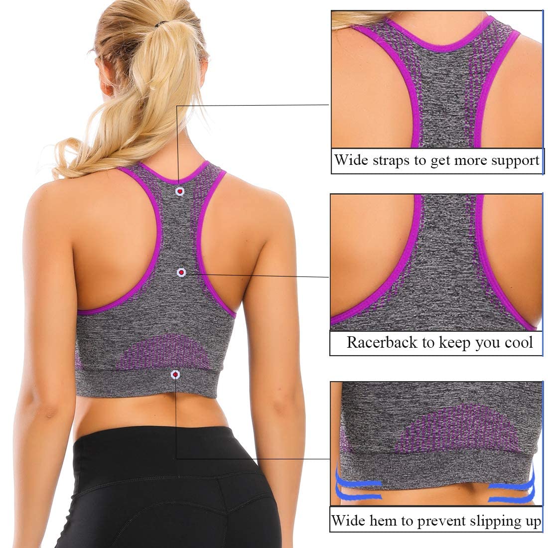 TOBWIZU Women's Medium Support Sports Bras with Pocket - Yoga, Gym & Running Activewear - Perfect for Workouts, Fitness Training & Daily Wear
