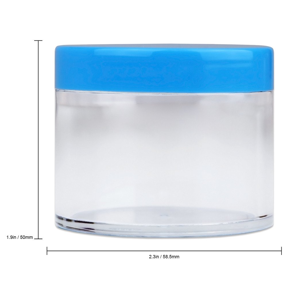 Beauticom 60 Grams/60 ML (2 Oz) Round Clear Leak Proof Plastic Jars with Blue Lids - Travel Size Cosmetic Containers for Makeup, Lotion, Creams, Oils & Salves - Perfect for DIY Beauty Products, Travel Toiletries & Home Organization (Pack of 384)