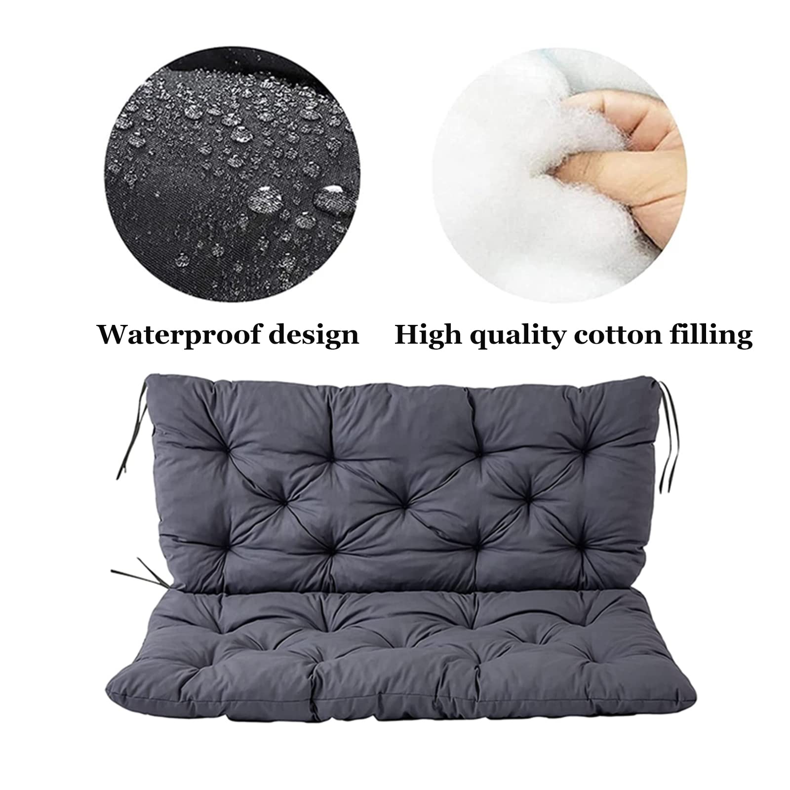 Premium Swing Chair Cushion Seat Pads - Soft Bench Cushions with Backrest & Ties - 150x100cm Indoor/Outdoor Loveseat Cushion for Patio, Garden, Porch & Lounge Chairs - Water-Resistant & Durable Comfort