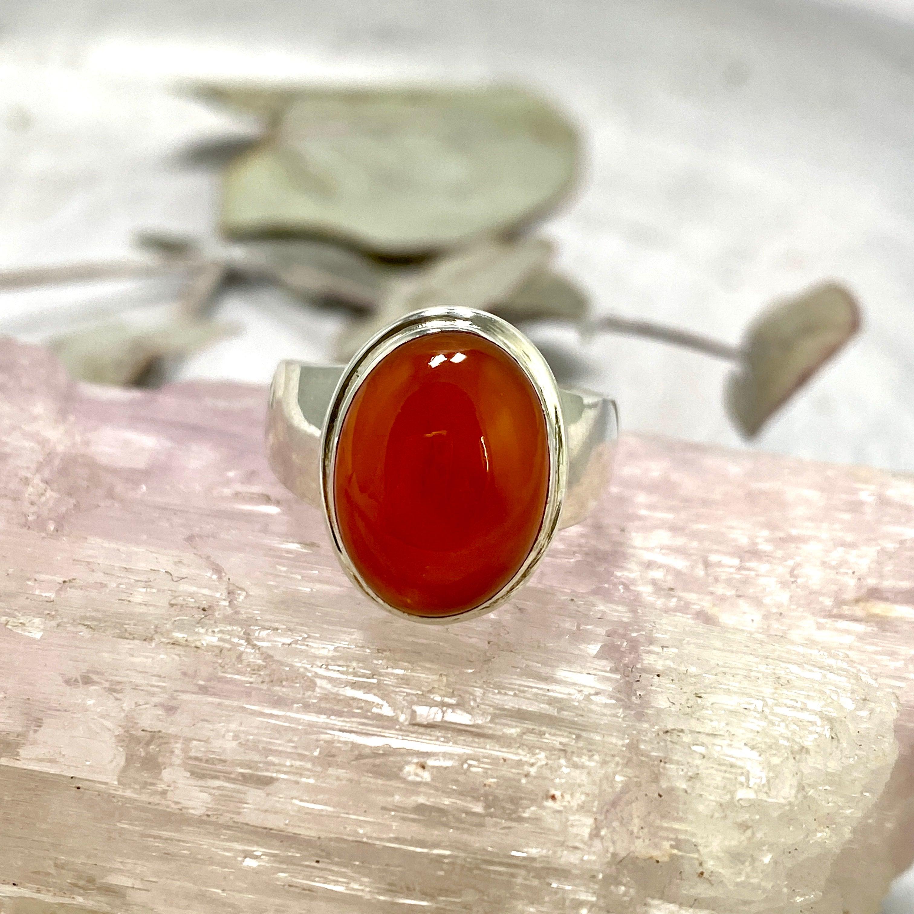 Natural Carnelian Oval Cabochon Ring - Size 8 - KRGJ2318 - Perfect for Boho Jewelry, Spiritual Healing & Everyday Fashion Accessories