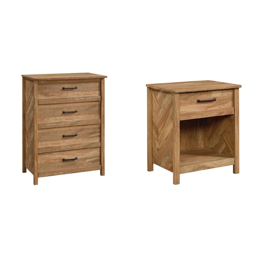 Sauder Cannery Bridge 4-Drawer Chest and Nightstand Set - Mango Finish Wooden Bedroom Furniture for Storage & Organization | Perfect for Bedroom, Guest Room or Dorm Decor