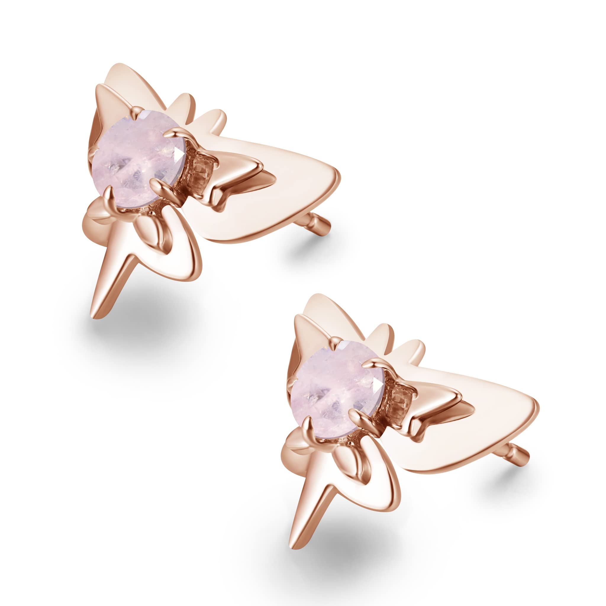 Rose Quartz Earrings for Women - Small Butterfly Studs for Multiple Piercings, Stackable Dainty Jewelry, October Birthstone Gift - Perfect for Everyday Wear & Layering Looks