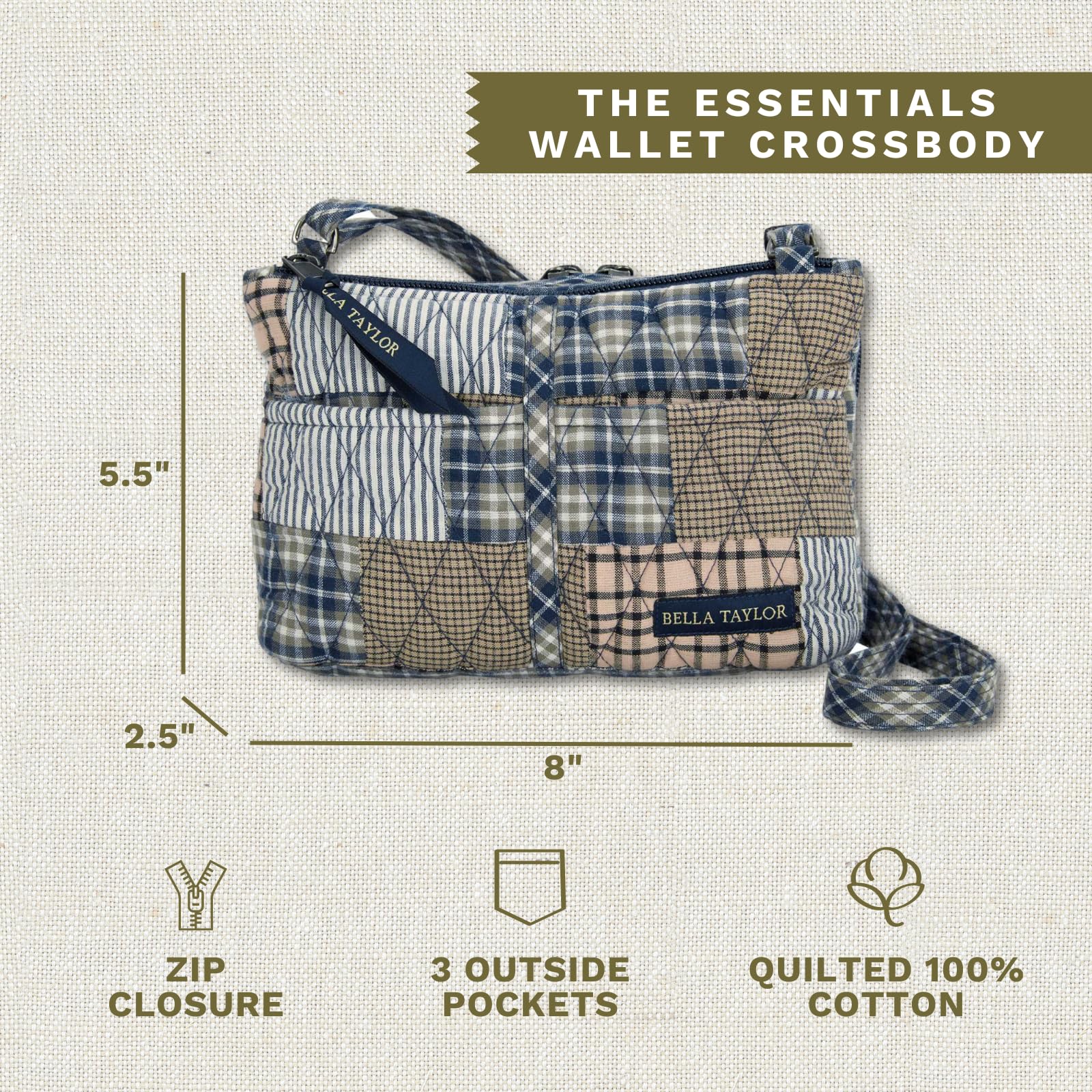 Bella Taylor Essentials Crossbody Purse with Built-In Wallet - Stylish Hands-Free Bag for Women, Travel, Shopping & Daily Use