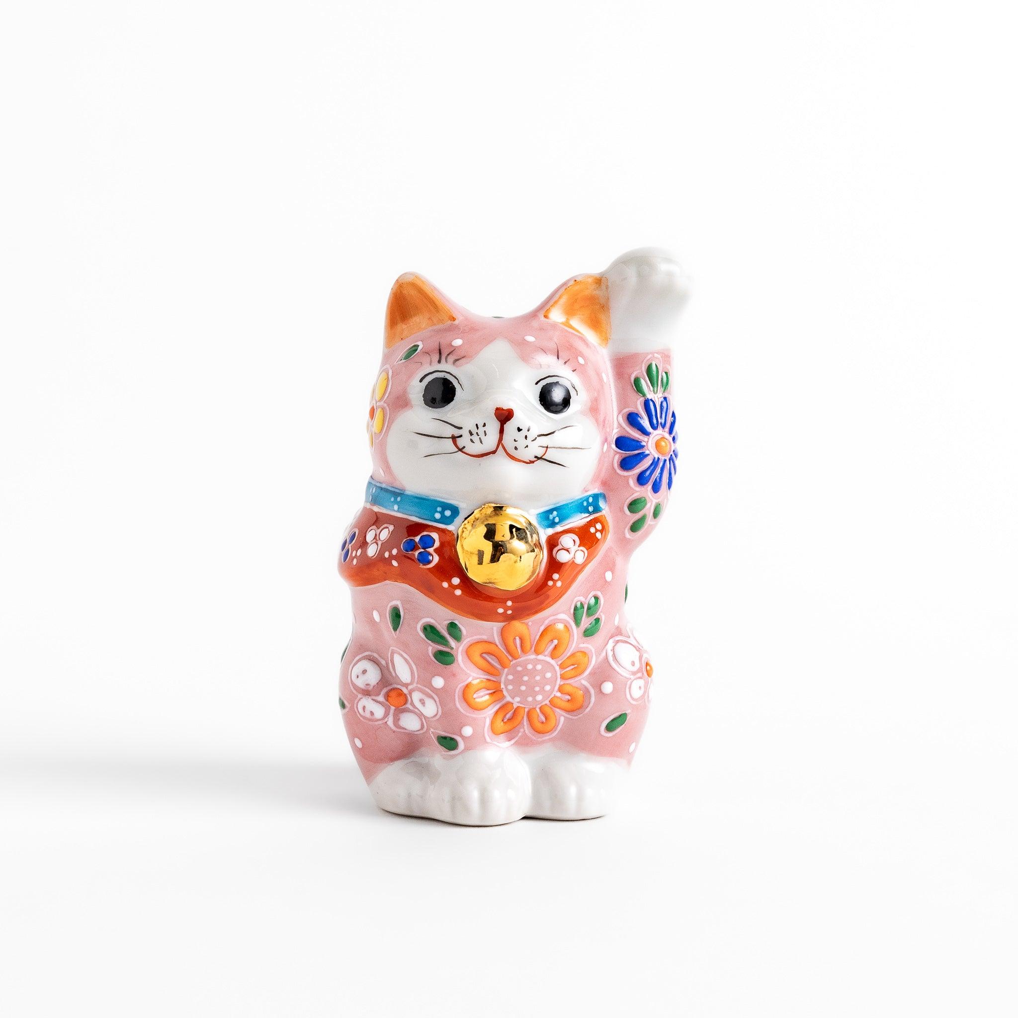 Lucky Pink Blossom Maneki Neko Cat Figurine - Japanese Fortune Beckoning Cat for Home & Office Decor, Gift for Good Luck & Prosperity | Perfect for Desk, Shelf, or Entryway Display