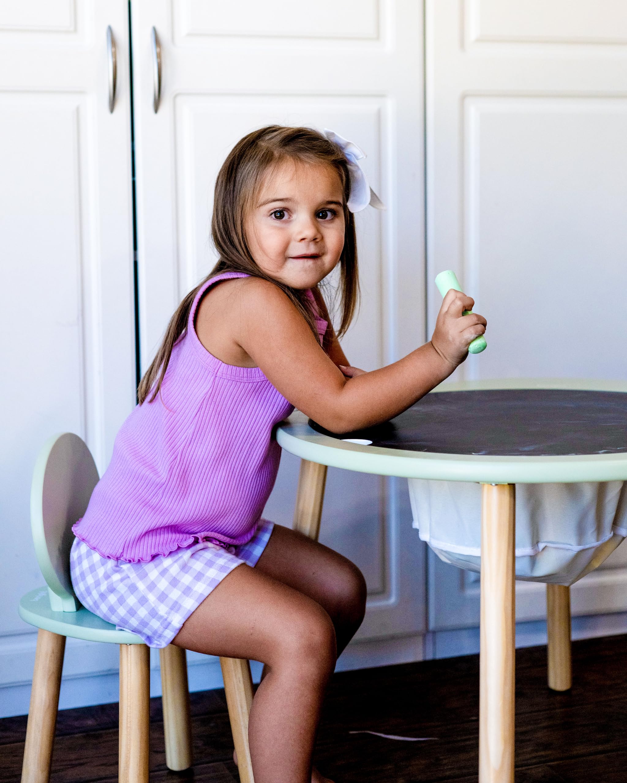 Beright Kids Wooden Table and Chairs Set - Round Play Table with 2 Chairs for Toddlers, Removable Top Panel & Storage Bag - Perfect for Bedroom, Playroom & Kids Room - Green | Ideal for Arts & Crafts, Snack Time & Learning Activities