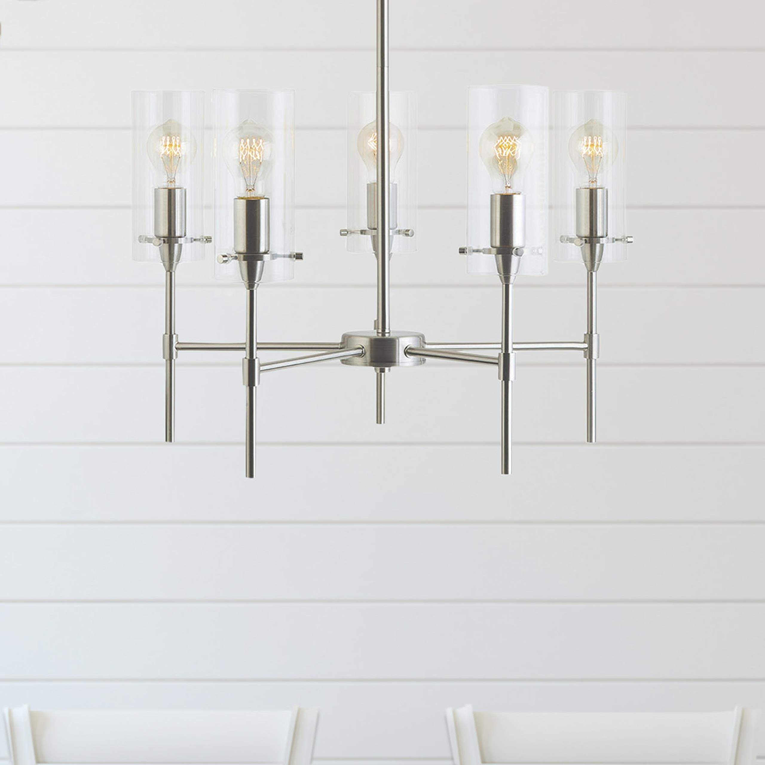 Linea di Liara Effimero 5-Light Brushed Nickel Chandelier - Modern Farmhouse Dining Room & Kitchen Pendant Light Fixture, UL Listed, Perfect for Dining Tables and Kitchen Islands
