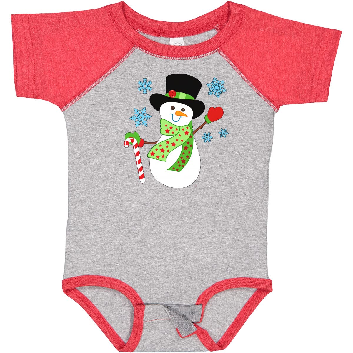 Inktastic Christmas Snowman in Top Hat with Candy Cane Baby Bodysuit - Festive Holiday Outfit for Infants & Toddlers - Perfect for Christmas Photos, Family Gatherings & Holiday Parties
