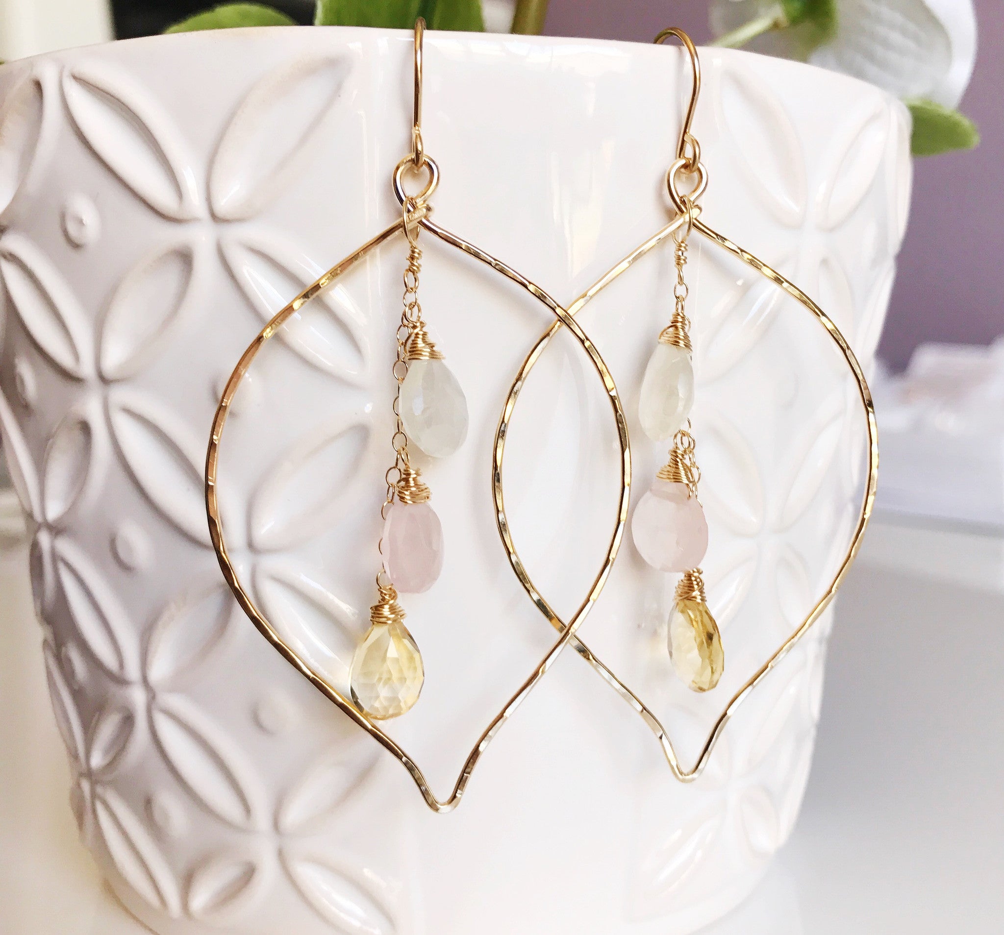Pastel Gemstone Earrings Yuri (E122) - Elegant Dangle Earrings for Women, Perfect for Parties, Weddings & Everyday Wear