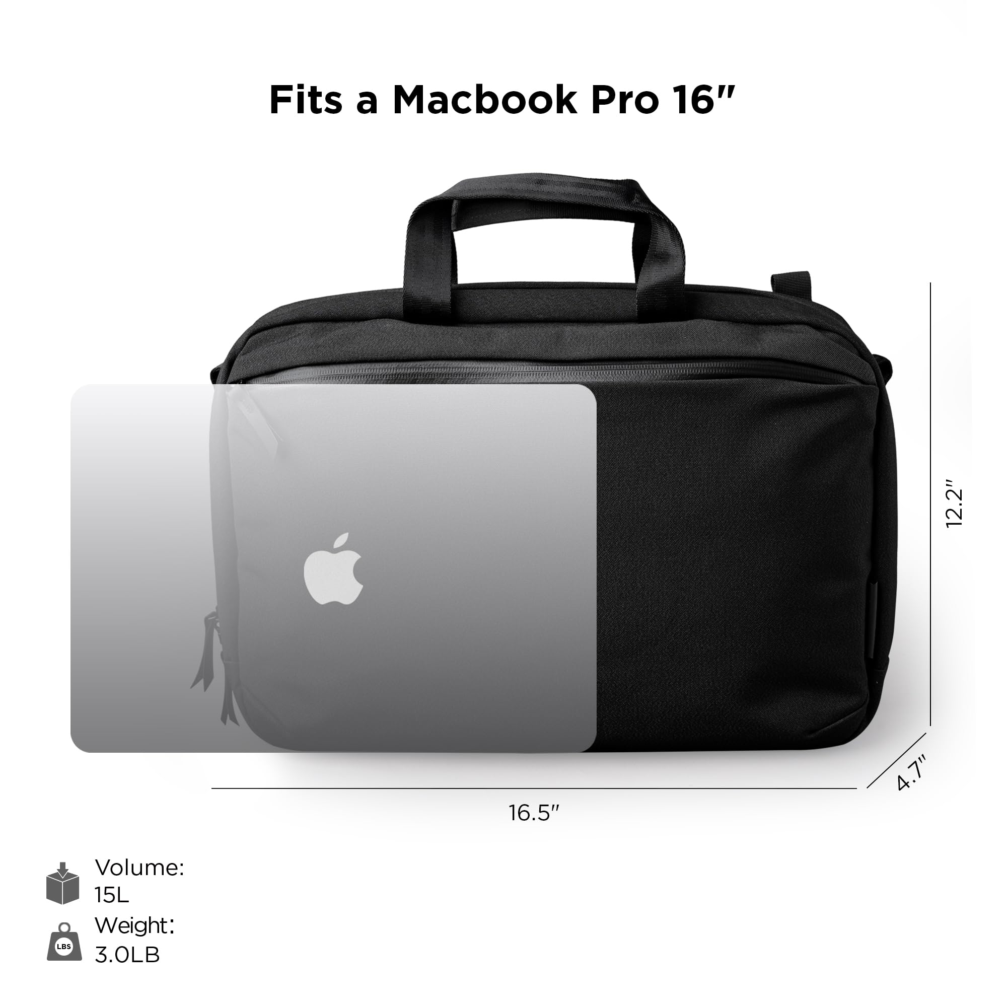 ALPAKA Elements Tech Brief Pro - Waterproof 600D Axoflux Black Laptop Bag for 16-Inch MacBook Pro - Convertible Crossbody, Shoulder, Briefcase & Backpack - 15L Weatherproof EDC Bag for Work, Travel & Commuting