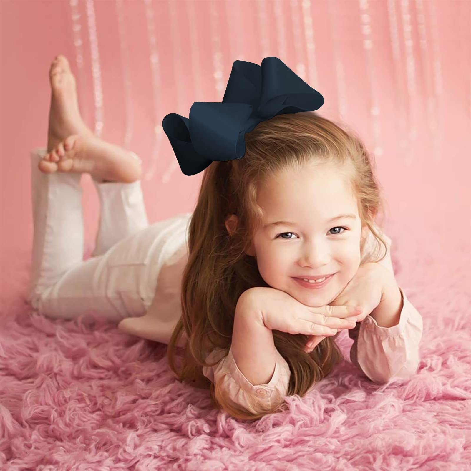 Oaoleer 12PCS Big Hair Bows for Girls - 6 Inch Navy Grosgrain Ribbon Boutique Hair Accessories with Alligator Clips for Toddlers & Kids - Perfect for Birthday Parties, School Events, and Photo Shoots