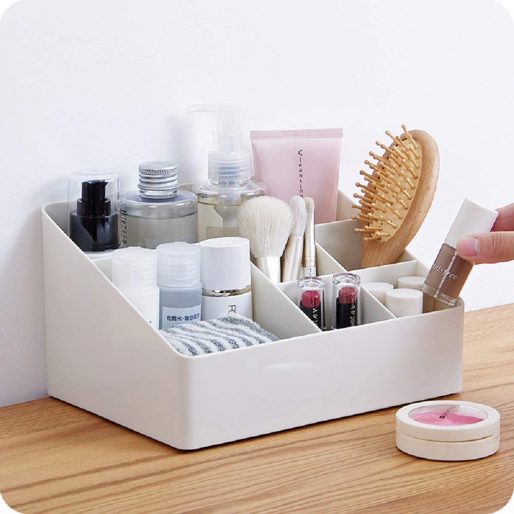 Granvela 6-Compartment Bedside Table Organizer & Makeup Storage Box | White Cosmetic Organizer for Vanity, Bathroom & Nightstand | Perfect for Jewelry, Skincare & Beauty Essentials