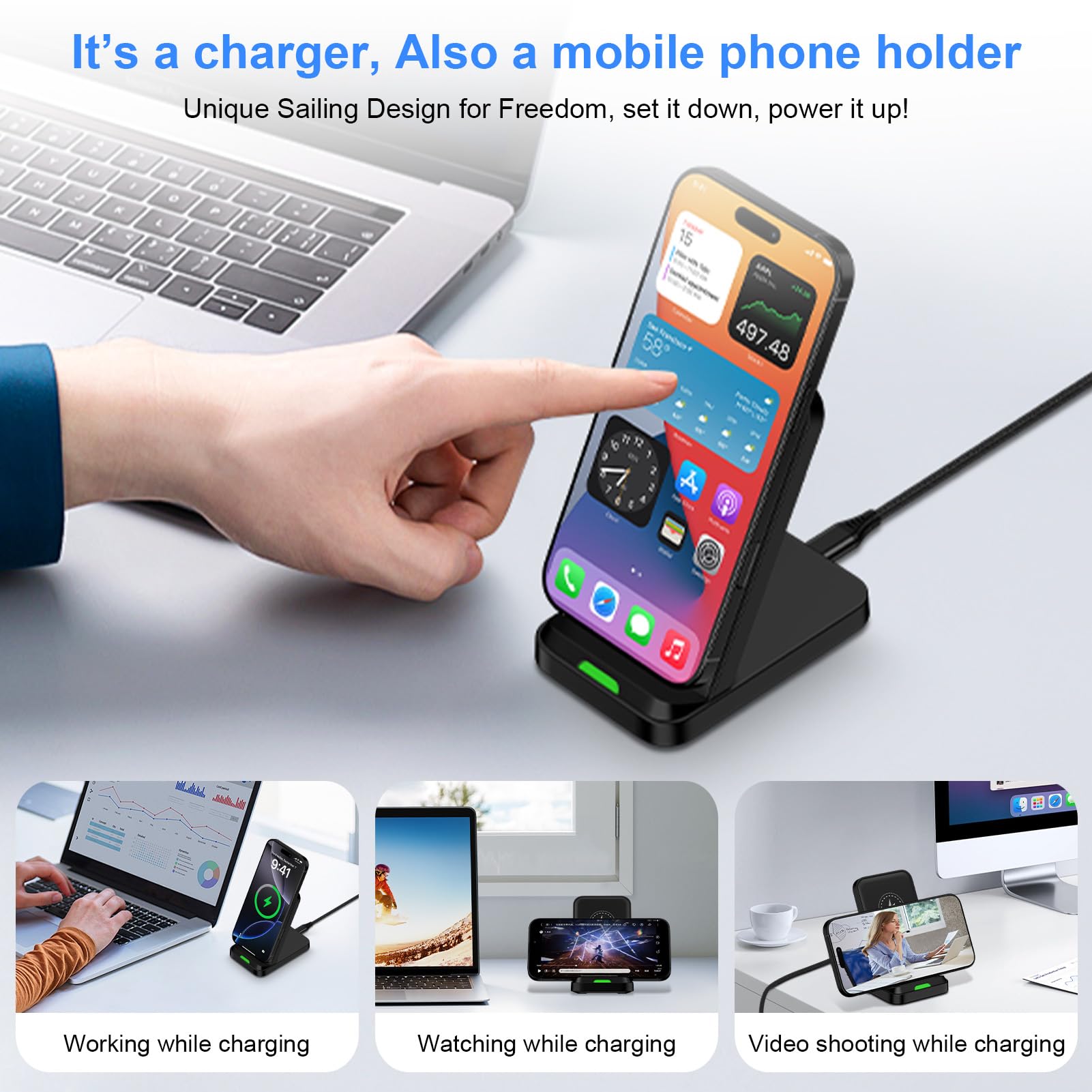 Samsung Fast Wireless Charging Stand for Galaxy S25 Ultra/S25/S25+/Z Fold6/Z Flip6/S24/S23/S22/S21 & Motorola Edge/razr 2024/G Stylus 5G/Power - Qi-Certified Phone Charger Station for Home, Office, and Nightstand Use
