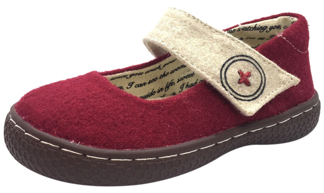 Livie & Luca Carta II Dark Red Mary Jane Shoes for Girls - Natural Textile with Hook & Loop Closure - Perfect for School, Parties & Everyday Wear