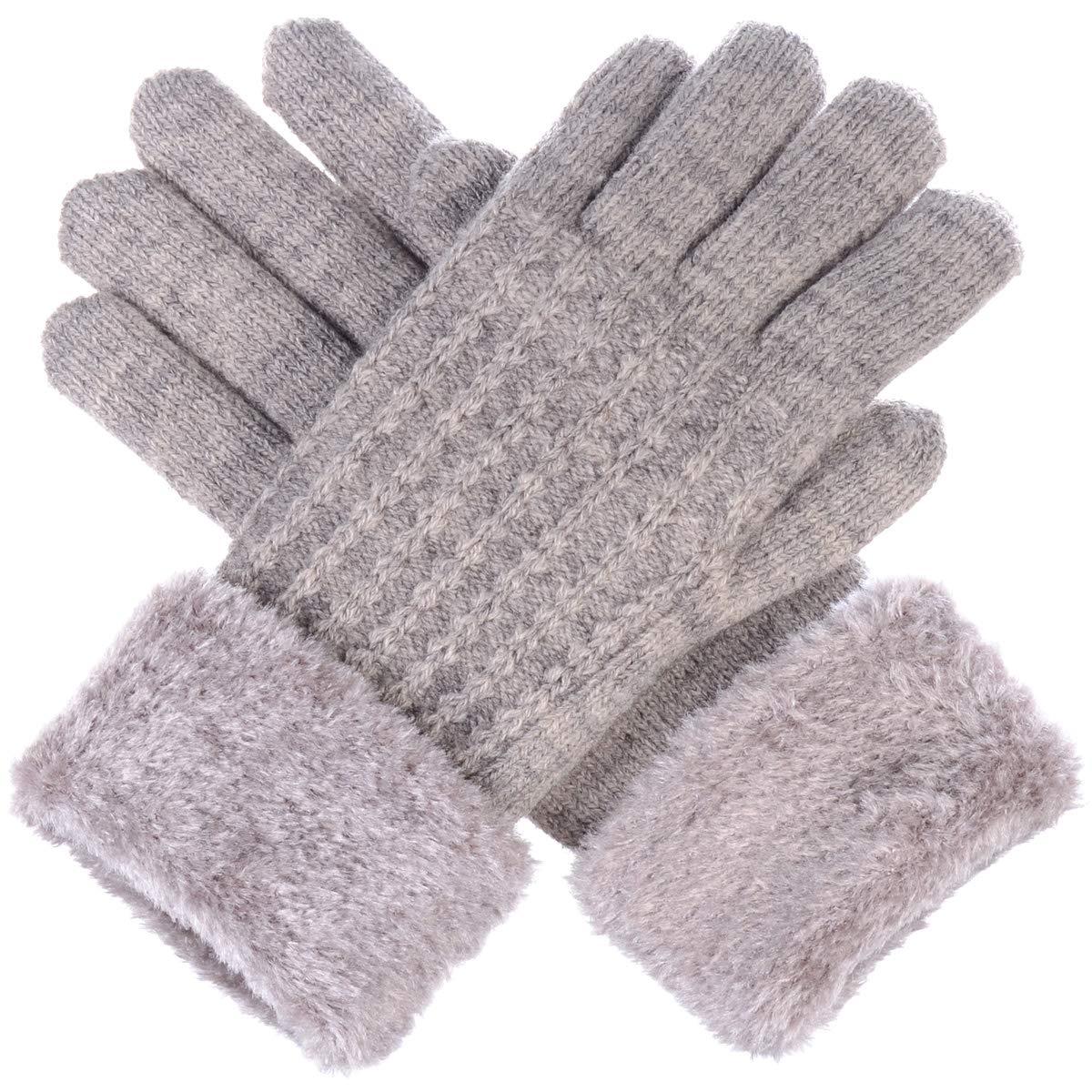 BYOS Women's Winter Fashion Swirl Pattern Plush Faux Fur Fleece Lined Knit Gloves - Warm Touchscreen Gloves for Cold Weather, Outdoor Activities & Holiday Gifts