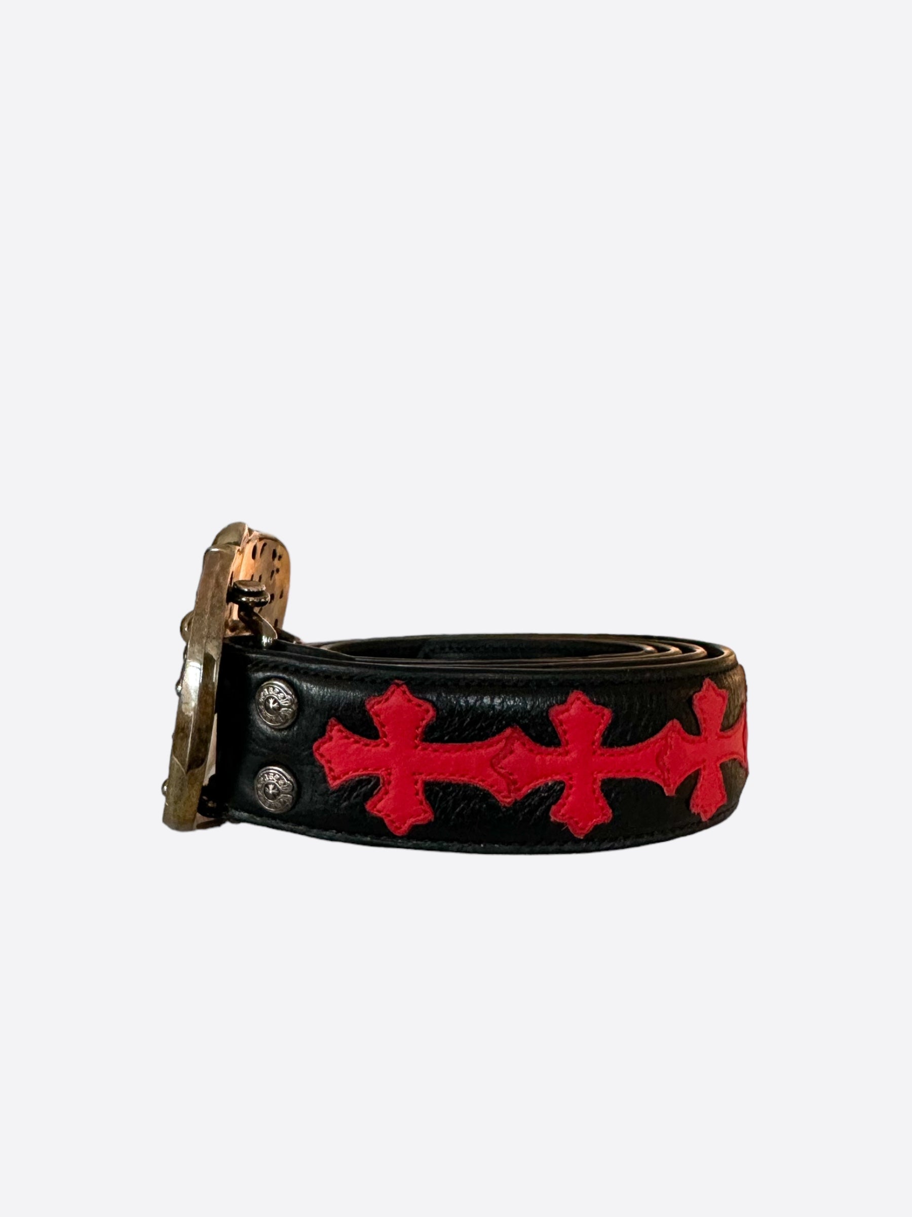 Chrome Hearts Black & Red Cross Patch Cemetery Belt - Gothic Punk Fashion Accessory for Men & Women | Perfect for Concerts, Parties, and Streetwear Outfits