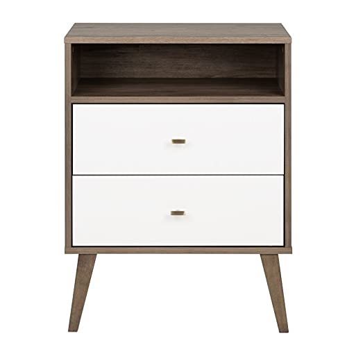 Allora Mid Century Modern 2-Drawer Nightstand in Gray & White - Vintage Bedside Table for Bedroom Decor & Storage