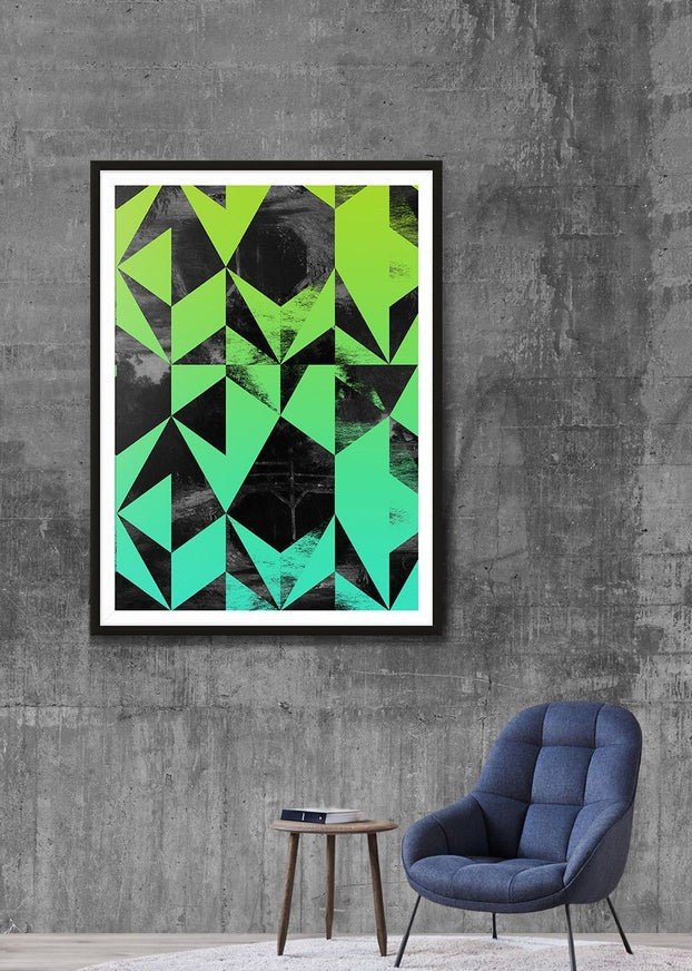 Stylish Geometric Triangles Green Print Abstract Wall Art - Perfect for Living Room, Bedroom & Office Decor