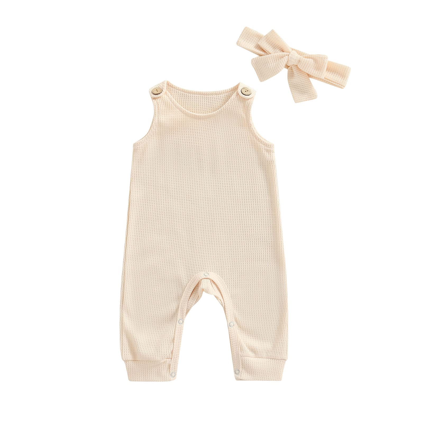 Emmababy Baby Girl & Boy Sleeveless Jumpsuit - Waffle Knit Sweater Romper with Suspenders - Ribbed Knit Bodysuit for Infants - Perfect for Playdates & Photo Shoots