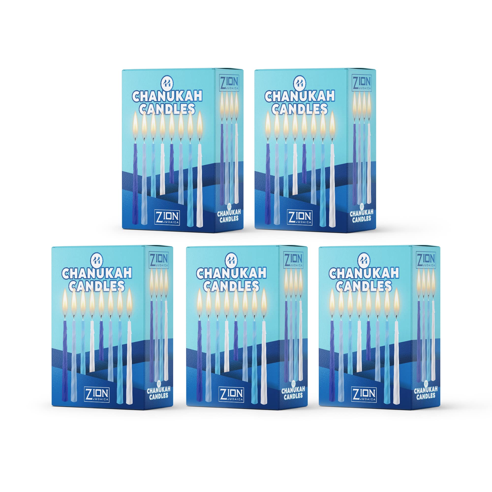 Premium Hanukkah Menorah Candles - Box of 44 Multi-Blue Wax Candles with Prayer Card | Spiral Design Fits Most Menorahs | Bulk Chanukah Candles for All 8 Nights Celebration | Perfect for Home, Synagogue & Holiday Decor by Zion Judaica